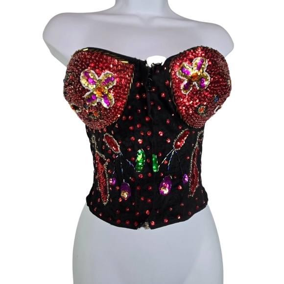 Vtg Maimoon Bali All Over Sequins Corset Bustier Zip Front - Picture 1 of 10